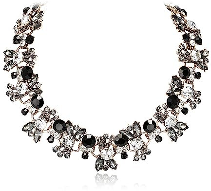 EVER FAITH Strass Lätzchen Statement Halskette Collier, Boho Vintage Floral für Damen Sommer Schmuck Schwarz