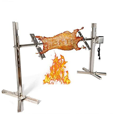 Asador de asador de 53 pulgadas for barbacoa, costilla de cerdo pequeña, asador de cordero, asador de pollo con motor giratorio automático, asador de carbón de acero inoxidable, asador, parrilla for a