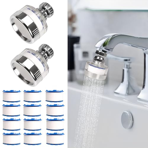 2Pack Sink Water Filter Faucet 360 ° Rotating Bathroom Faucet Filter Purifier Water Purifier to Remove Heavy Metals to Soften Hard Water for Home Bathroom & Kitchen