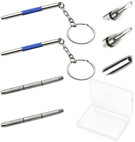 MEMOFYND Destornillador de 4 piezas con estuche de almacenamiento de 1 pieza, mini destornillador para gafas, juego de reparación de precisión, mini destornilladores de precisión, llavero