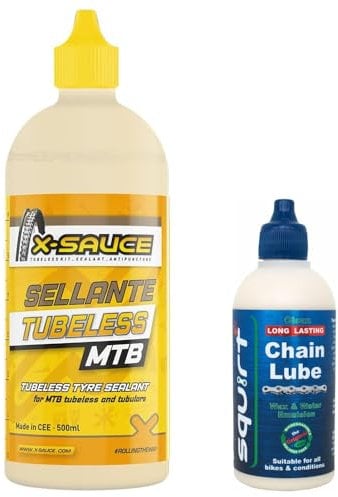 Pack X-Sauce 500ml + Squirt 120ml Potencia tu Experiencia con el Lubricante de 120ml y el Líquido sellante tubeless 500ml para un Rendimiento inigualable