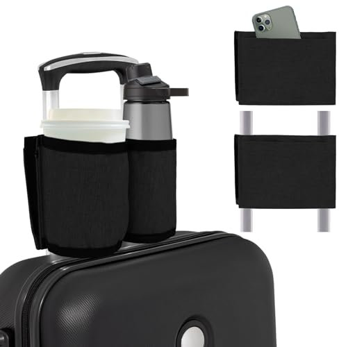 Suitcase Cup Holder, 2 PCS Luggage Travel Cup Holder Suitcase Drink Holder Attachment Drinks Carrier for Drink Beverages Coffee Mugs fits Roll on Suitcase Handles Travel Accessories