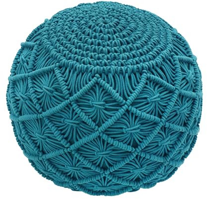COTTON CRAFT Geflochtener Makramee-Pouf – Ottomane Fußstütze Sitzsack – gestrickte Baumwollkordel bequemer runder Dori-Pouf – vorgefüllter Boho-Sitzsack mit marokkanischem Akzent – Kinderzimmer