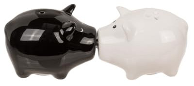 Salz- und Pfefferstreuer Schwein Schweine schwarz - weiß aus Keramik mit Magnetnase