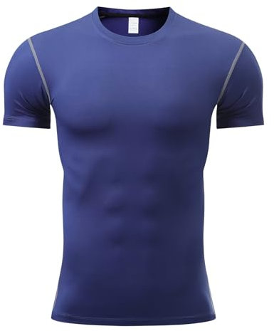 Sillictor Compression Tops for Men Short Sleeve Running Top Mens Football Training Tops Sports Gym T Shirts Men Base Layer Top for Golf Hiking Quick Dry High Wicking Muscle Support 3321 Navy M