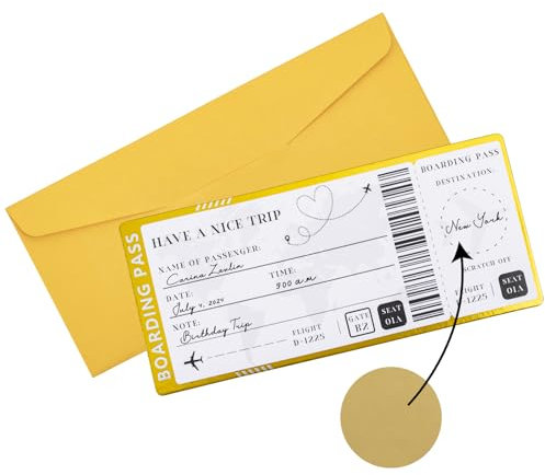 Golden Travel Ticket Scratch-off Cards with Envelopes,Personalised Scratch Boarding Pass,Unique Travel Gift Packaging,Scratch & Reveal Surprise Ticket for Valentine's Day,Birthday,Gift for Girlfriends