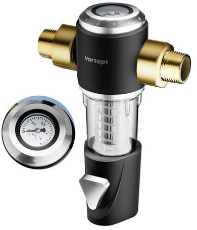 Vortopt Filtro Acqua Pozzo Sediment Spin Down,Con manometro in Tempo Reale,Filtro Acqua di Lavaggio Automatico,Filtro per Acqua di Pozzo Riutilizzabile per Tutta la Casa,Lavabile da 40 Micron, Q800
