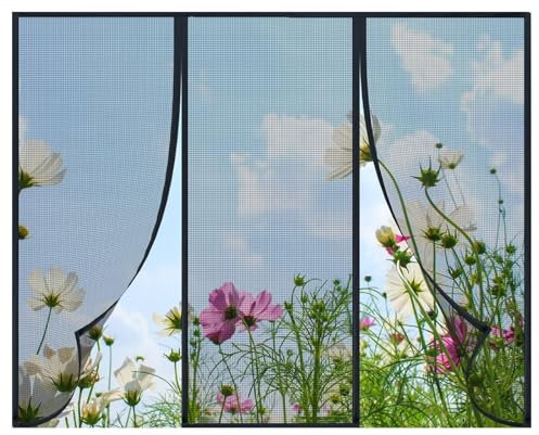 Magnetisches Fliegengitter mit Magneten, Türnetz mit doppelter Öffnung, für Glasschiebetür, große Terrassentür und französische Tür, 280x195cm, Schwarz