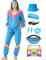 Coseaon 80er 90er Jahre Outfit Damen Trainingsanzug Jacke Hose Anzug 80er Retro Kleidung Accessoire 80s Kostüm Halloween Karneval Party (Blau, M)
