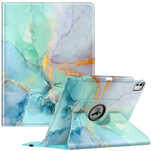 FINTIE Custodia per iPad Pro 13 Pollici (M4) 2024 con Pencil Holder - Girevole 360 Gradi di Rotazione Cover Protettiva Case con Auto Sveglia/Sonno, Emerald Marble