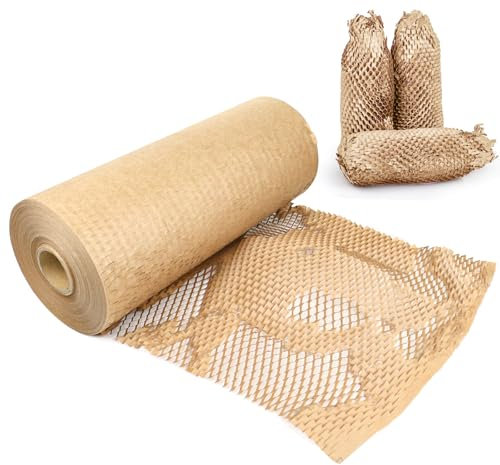 BOMEI PACK Papier d'emballage en nid d'abeille 50m, Rouleaux de sacs de calage recyclés, Emballage écologique pour l'emballage de cadeaux et d'objets fragiles (30cm*100m)
