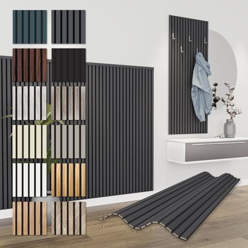 HEXIM Akustikpaneele 6 Stück 138,5x60cm Holz Comfort - flexible Holzpaneele Platten Lamellenwand Holz MDF Wandpaneele Lamellenverkleidung Wandverkleidung schalldämmend (4.98m² Black Lead)