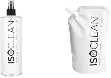 ISOCLEAN Makeup Brush Cleaner and Refill Pouch - 525ml Spray Top Liquid Makeup Cleaner Solution for Brushes and Tools, Cleans Bristles, Dries in 60 Seconds, For Professional & Home Use