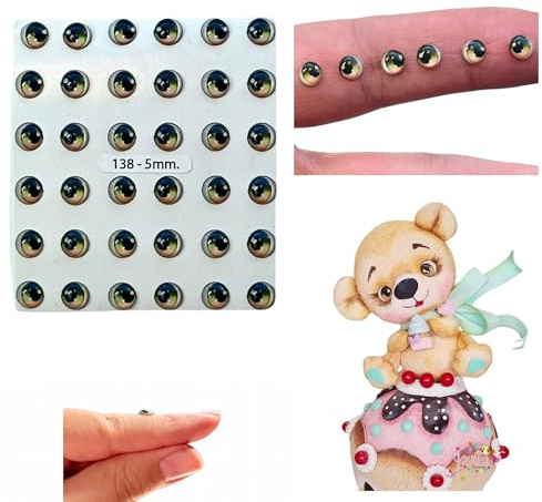 Occhi in resina 3D adesivi o autoadesivi, adesivi per occhi, occhi mobili, decorazioni – 18 paia in marrone, (misura 5 mm di larghezza x 5 mm di altezza), occhi di bambola, occhi artigianali, occhi