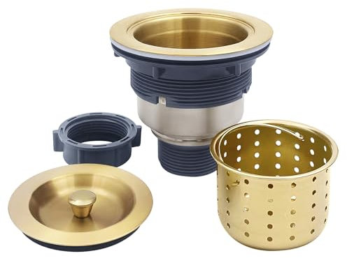 GZILA Kit d'assemblage de filtre de vidange d'évier de cuisine de 8,9 cm – Crépine profonde avec couvercle d'étanchéité – Acier inoxydable 304 doré brossé