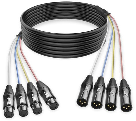 XMSJSIY Serpiente XLR de audio de 4 canales, 3 pines, XLR macho a hembra, divisor de micrófono, grabación por colores, cable de conexión para escenarios en vivo, grabación, estudios – 2 m/6,5 pies (4