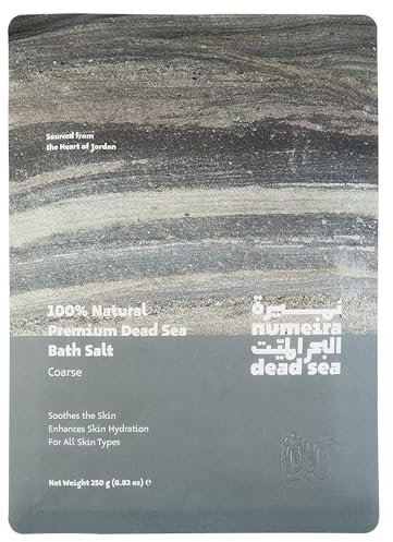 Numeira Totes Meer Badesalz, Natürlich Geerntetes Totes Meersalz, Badesalz zum Einweichen und Entspannen aus Jordanien, 250 g Unparfümiertes Grobes Meersalz