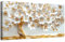 Weißes Gold Blume Leinwand Bilder Mit Rahmen Gemälde Lebensbaum Goldenen Blättern Bild Wandbilder Wandkunst Leinwand Malerei Poster Foto Bild Wandposter Wohnzimmer Schlafzimmer Dekorationen 50x100cm