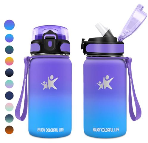 KollyKolla Bouteille Isotherme 500ml, Gourde Enfant avec Paille, Isolant sous Vide à Double Paroi, Anti-Fuite, Bouteilles sans BPA, Réutilisable, Gourde Inox pour Camping, Enfant, Fille, Randonnée