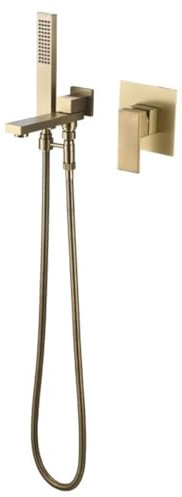 Robinet Baignoire avec Douchette Or Brossé Mitigeur Douche pour Baignoire Bec Rotatif à 90° Mitigeur Monocommande Robinetterie Douche Encastrée