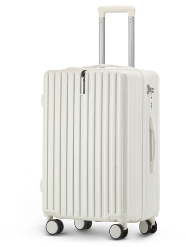 TIYFIY Koffer Groß Hartschalenkoffer 67x42x28cm PC-Material Hartschalenkoffer Groß TSA-Schloss Reisekoffer mit Rollen 360° Koffer für Reisen Geschäftsreisen, Weiß