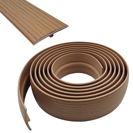 Profilé de transition autocollant en PVC autocollant en forme de T, largeur 50 mm, bande de transition flexible en forme de T, pour stratifié/MDF et planchers en bois (chêne jaune, 5 m)