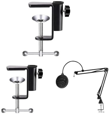 2 Pack Black Desk Clamp Metal Desk Mounting Clamp with Adjustable Set Screw Desk Mounting Clamp for Microphone Arm Stand Desktop C-Clamp Desk Mounting Clamp for Monitor Mounting Stand Workstation