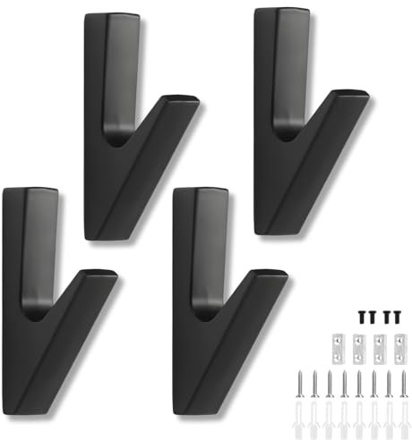 Ganci da Parete Extra Resistente (4 Pezzi) – Ganci per Pannelli Acustici e Abiti – Installazione con Foratura Obbligatoria – Supporto per Asciugamani con Fissaggio a Viti – Nero