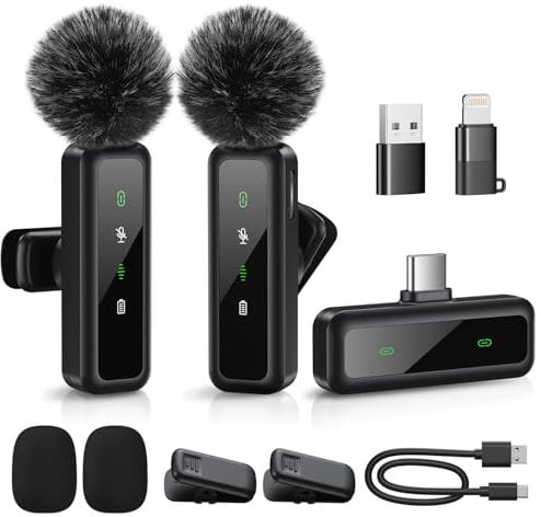 Microphone de Lavalier sans fil pour iPhone, iPad, appareils Android - Mini microphone à pince avec suppression du bruit, appairage automatique, sourdine et réverbération, idéal pour le Vlogging