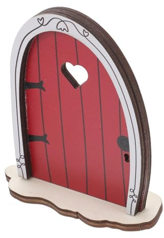 Abaodam Feentür Puppenhaustür Feen Wandornament Halloween Puppenhaustür Miniaturtür Feenhausfenster Baumhaus Gnomentür Gnomen Gartendekor Elfentür Für Wand Holz Rot