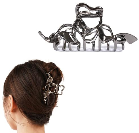 MinoCino Pinzas para el Pelo, Ganchos de Cabello de Metal Negro Grande para Mujer, Diseño de Metal Líquido Irregular, Accesorio Duradero para el Pelo Grueso, Perfecto para Llevar a Diario