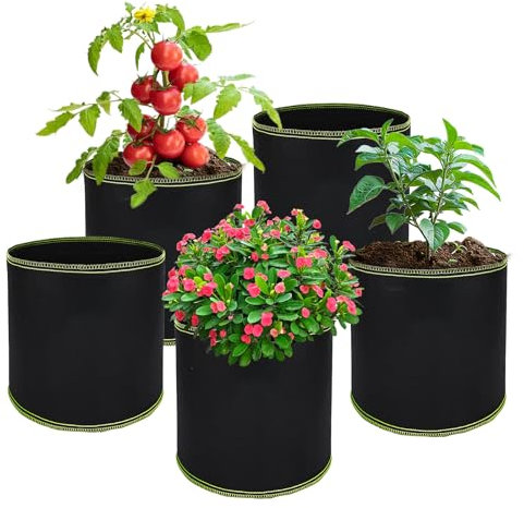 LUMOOM 5 macetas de 8 litros para tomates y patatas, maceta de tela gruesa de 1 galón, bolsa de plantación reutilizable, macetas para verduras, fresas, flores (22 x 20 cm)