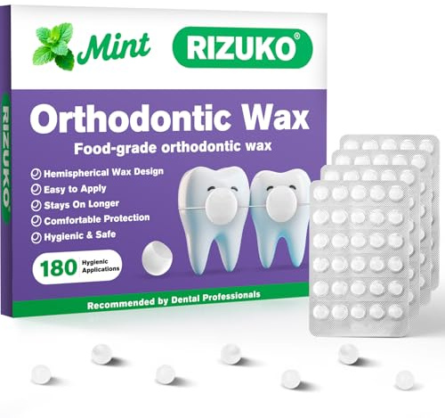 Zahnspangenwachs für Zahnspangen (180 Stück) - Minzgeschmack, einzeln verpackte Dentalwachs-Perlen, unsichtbarer Komfort für Brackets & Drähte, lebensmittelecht