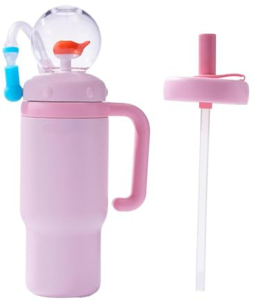 SHUZHENG 24oz Stainless Steel Whale Fountain Tumbler with Fun Fountain Effect,Spill-Proof Tumblers,Insulated Whale Water Bottle with Handle,710ml Drinking Cup with Whale Squirt for Kids, Teens