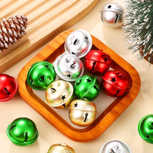 HERZONE 4cm Glöckchen Metallglöckchen 24pcs Schellen, Weihnachtsglöckchen Deko Glöckchen zum Basteln (Color)