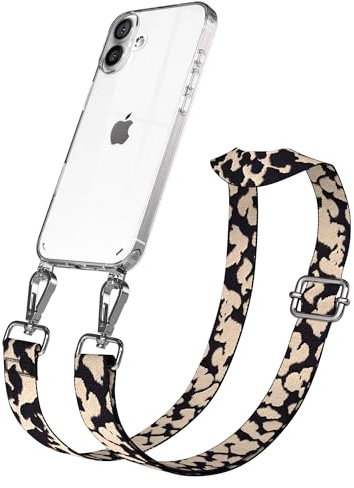 EAZY CASE Handykette - Verstellbares Taschenband kompatibel mit iPhone 16 Plus, Schulterriemen, Handykordel mit Silikon Hülle, Umhängetasche, Taupe Camouflage Silber
