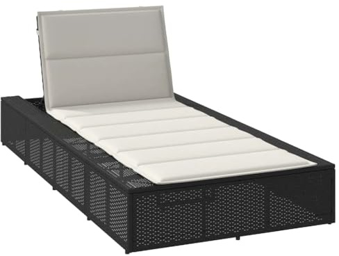 Hoopleep Sonnenliege Schwarz, Poly Rattan Gartenliege mit schwebender Auflage, verstellbar, 210x100 cm, für Outdoor Terrasse & Balkon, bequemer Liegestuhl