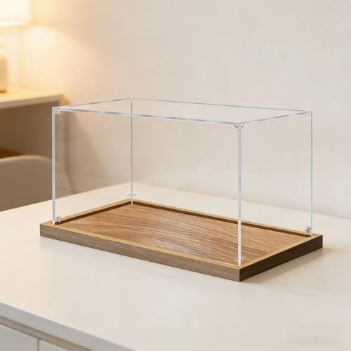 Acryl Vitrine Große Acryl-Vitrine (60, 70, 75 cm), Transparente, Stapelbare Figurenvitrine aus Kunststoff, Vormontierte Vitrine in Würfelform Sammlerstücke(Wood,70x40x40cm/28x16x16in)