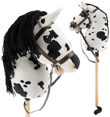 Bieco personalisiertes Hobby Horse Steckenpferd Schecke - Größe M, mit Trense | Abnehmbarer Stock & Schweif, für Springreiten, Dressur & Spielen | Hobby Horse Pferde