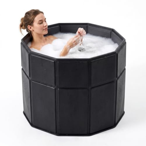 AYES Faltbare Badewanne für Erwachsene, 80x65 cm Tragbare Freistehende Badewanne, Ohne Montage Eisbadwanne für Duschkabine, Badezimmer SPA, Japanischer Stil in Matt