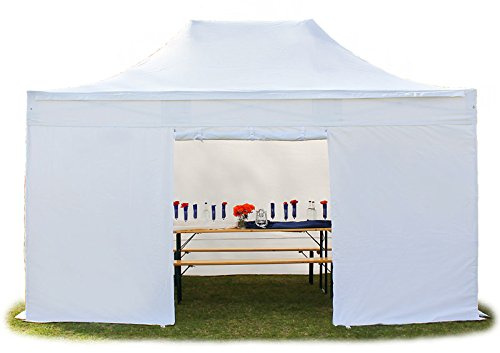 TOOLPORT 3x4,5 m Faltpavillon, Professional Alu 40mm, schwer entflammbar, Seitenteile ohne Fenster, weiß
