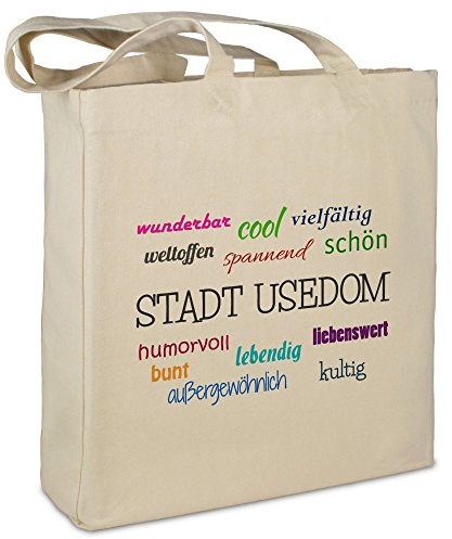 Stofftasche mit Stadt/Ort Stadt Usedom - Motiv Positive Eigenschaften - Farbe beige - Stoffbeutel, Jutebeutel, Einkaufstasche, Beutel