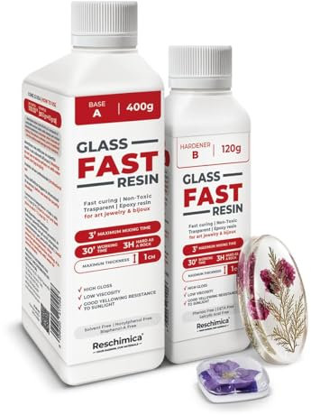 Resina trasparente rapida, effetto vetro - Ideale per gioielli, finiture e decorazioni fai-da-te, DIY. Resina liquida colorabile e facile da usare - Glass Fast Resin (520 gr)