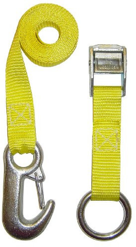 Braun Kofferraumhaltegurt, 200-2-170+1070/RING/OE zweiteilig, Farbe gelb, 1,70 m Länge, 25 mm Bandbreite, mit eingenähtem Ring und Karabinerhaken