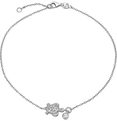 Vacances Tropicales En Mer Lune De Miel CZ Accent Tortue Cheville Bracelet Pour Femmes .925 Argent Sterling 9 10 Pouces