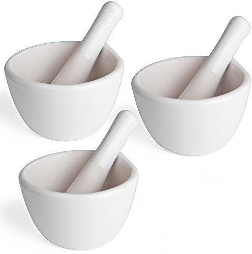 3 X mortaio con pestello in ceramica Ø 10,5 cm Bianco reib guscio Spezie Erbe pesto