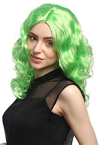 WIG ME UP - XR-010-PC15 Perücke Damen Karneval Fasching lang Volumen Locken lockig Mittelscheitel Grün Hellgrün 50 cm