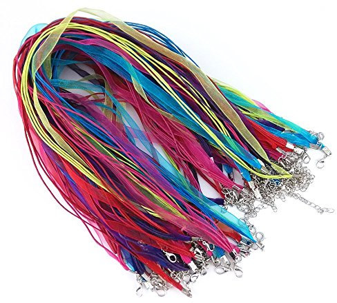 yueton 50pcs Colorful DIY Jewelry Making Voile String Ribbon Organza Strings Lobster Clasp Necklace Chain Cords