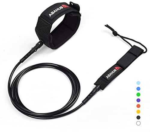Abahub Premium Surfboard Leash, Straight Surf Board Leg Rope, Legrope Strap for Shortboard, Skimboard Replacement Leashes 6 Foot Black 6 mm Thick
