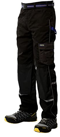 Goodyear Workwear Mens Reflective Detail Knee Pad Multi Tool Pocket Cargo Work Trouser, Black, 42W/LONG GYPNT011_BKRY2_42